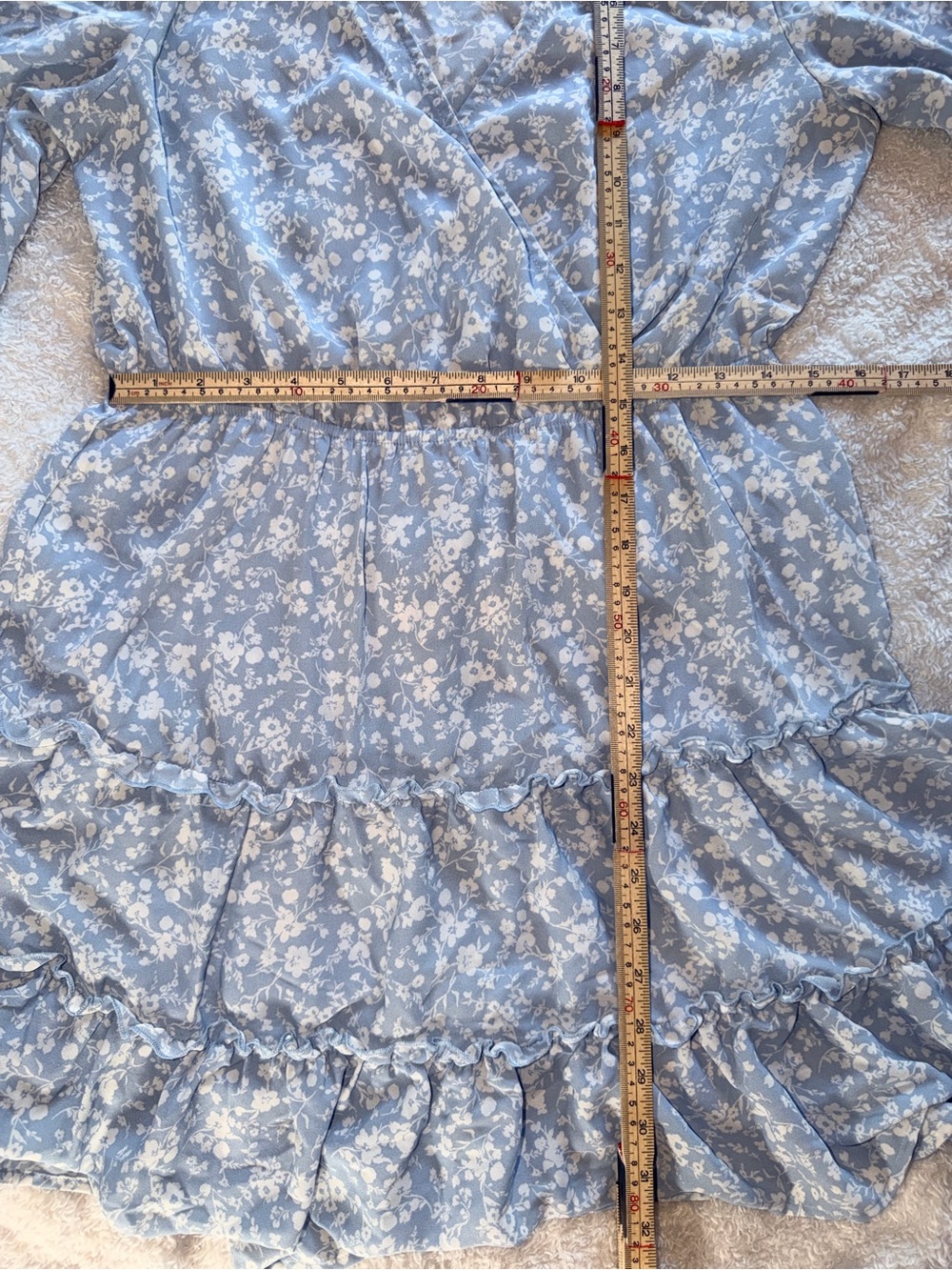 Inspired Hearts Light Blue & White Floral V-Neck Tiered Dress - Picture 11 of 11